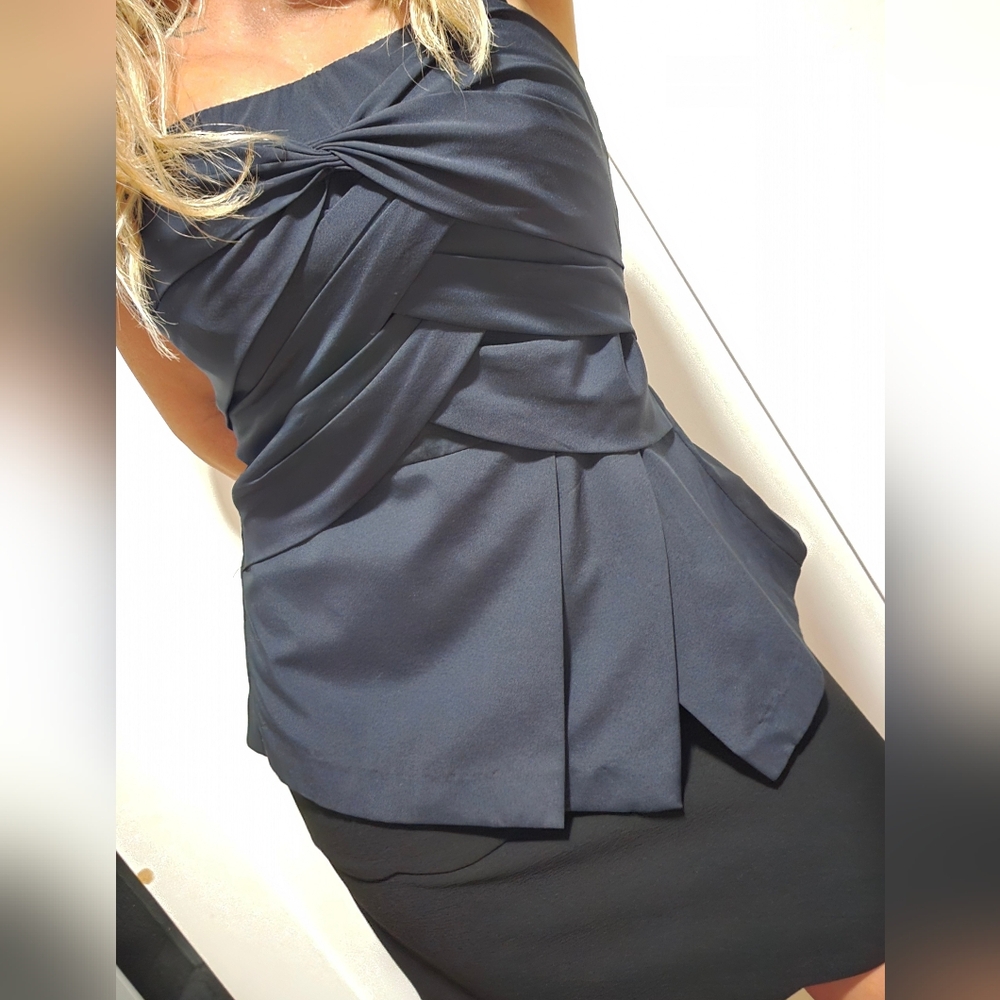 Forever 21 Navy Blue Detailed Strapless Top With Zip Size Small